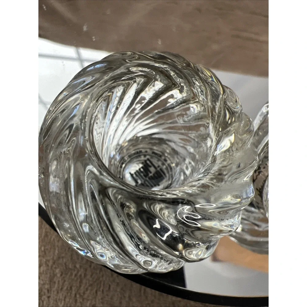 Set of 2 Pier 1 One Imports Hand Blown Clear‎ Swirl Glass Round Candle Holders